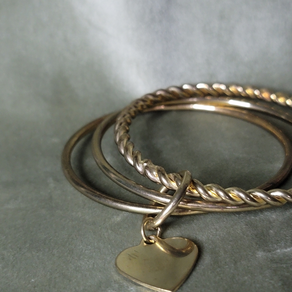 Vintage Western Mobewife Preppy Indie Alt Bikercor Brass Heart Chunky Bangle Set